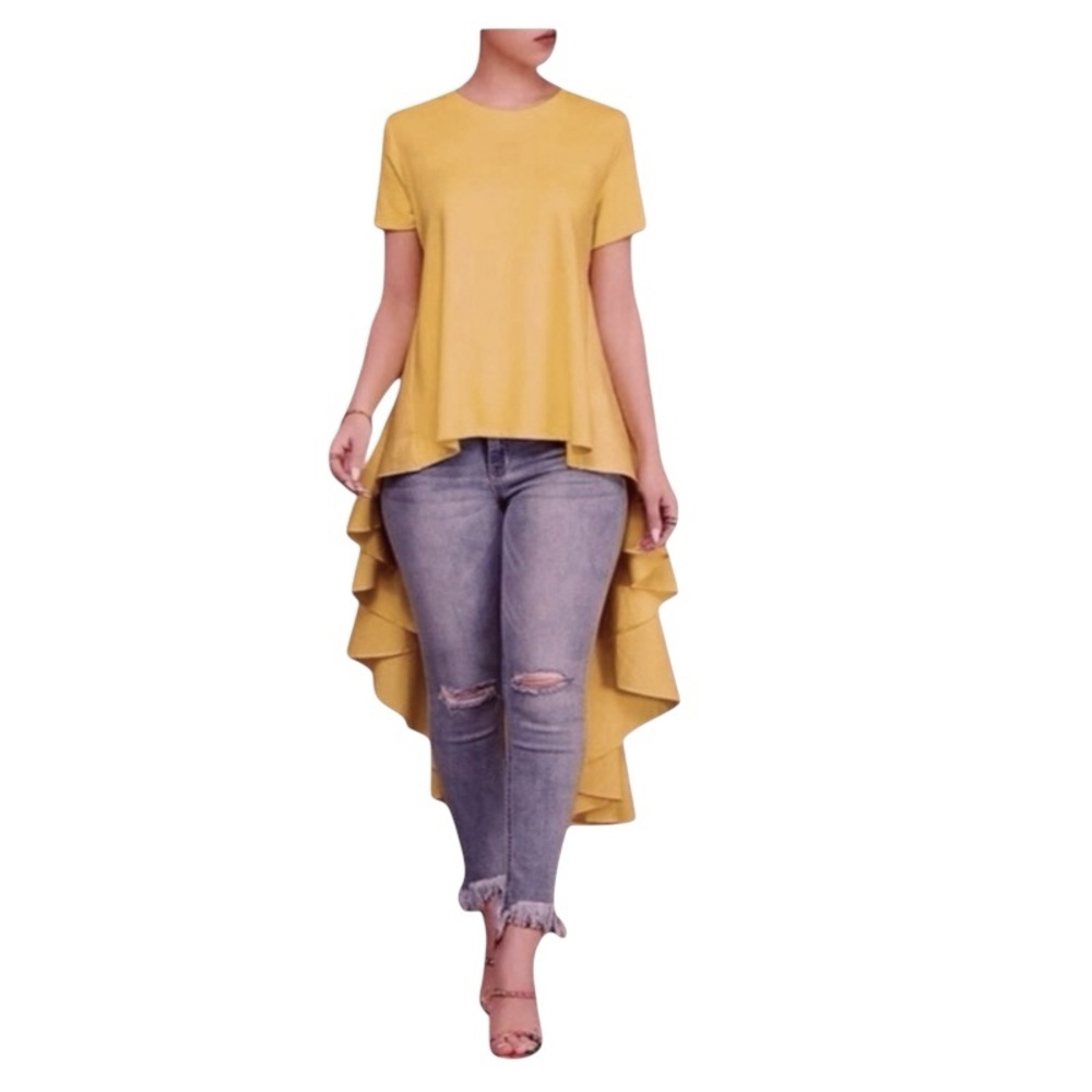 Fashion to Figure Blouse Yellow High-Low Blouse Silk-like Size XL
